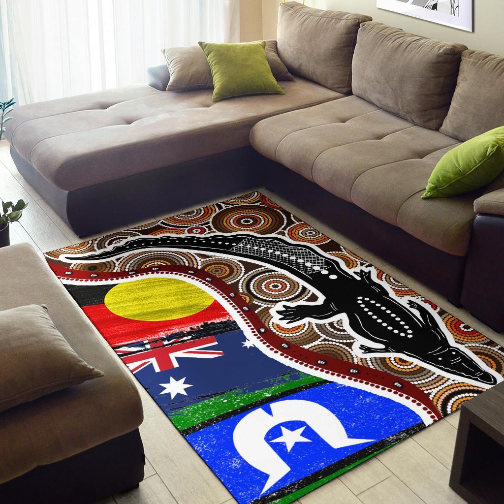 Area Rug - Australian Aboriginal Crocodile With NAIDOC Flags - Vibe Hoodie Shop