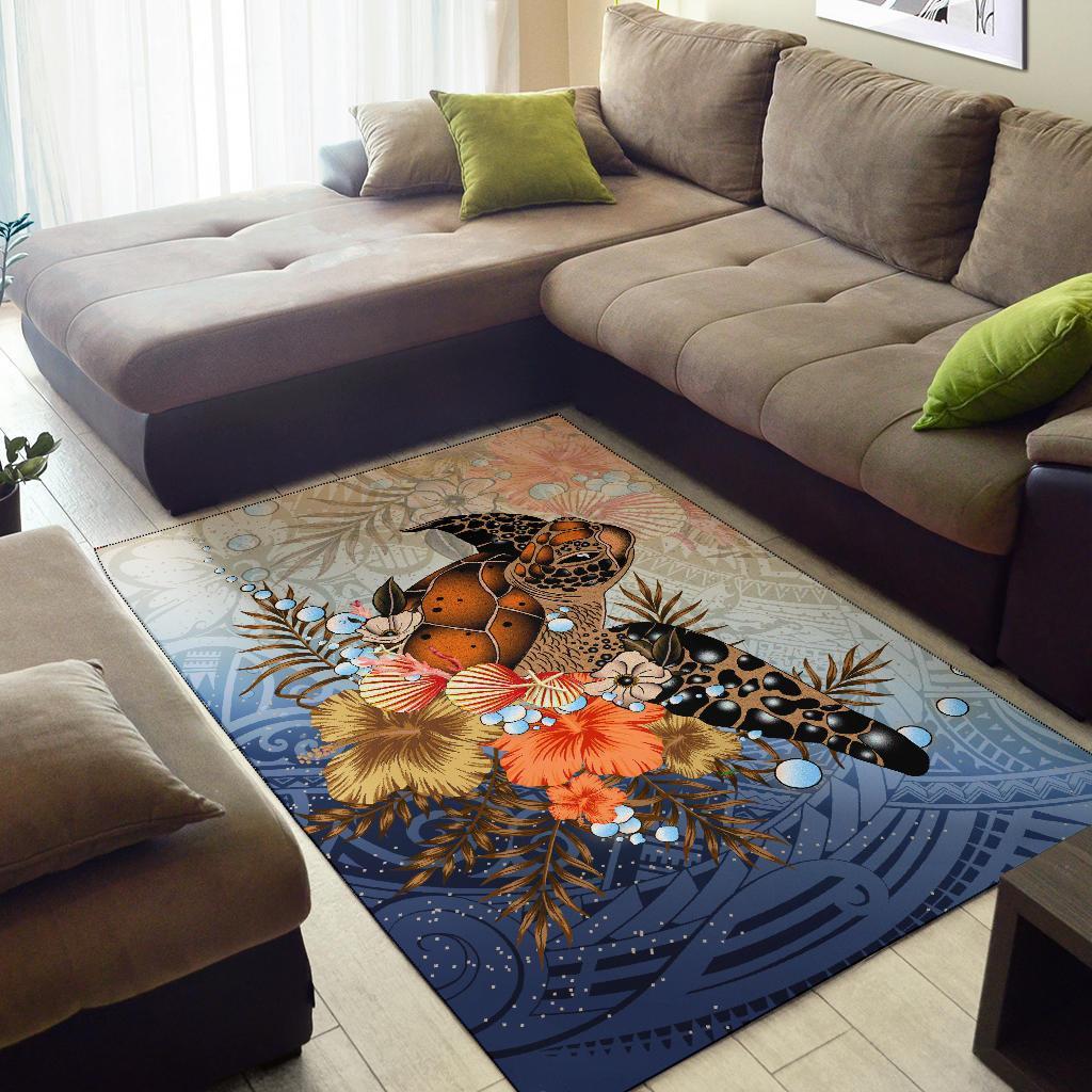 Polynesian Turtle Hibiscus Sea Shell Area Rug - Vibe Hoodie Shop