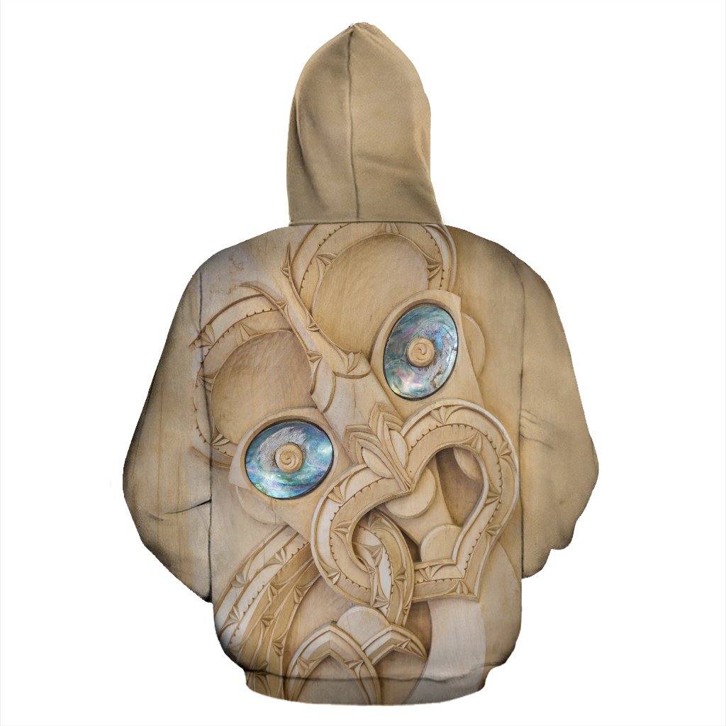 New Zealand Maori Zip Hoodie, Tiki With Paua Shell Eyes Full Zip Hoodie - Vibe Hoodie Shop