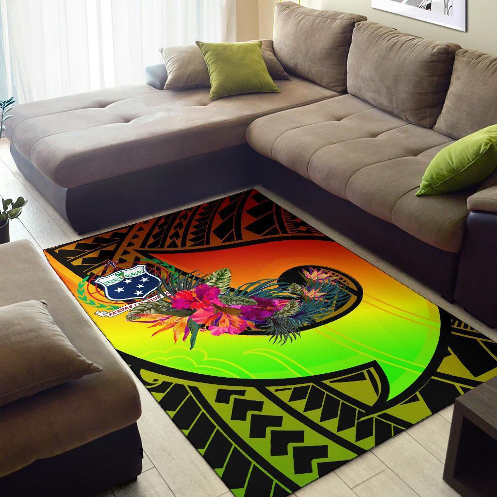 Samoa Area Rug - Polynesian Hook And Hibiscus (Reggae) - Vibe Hoodie Shop