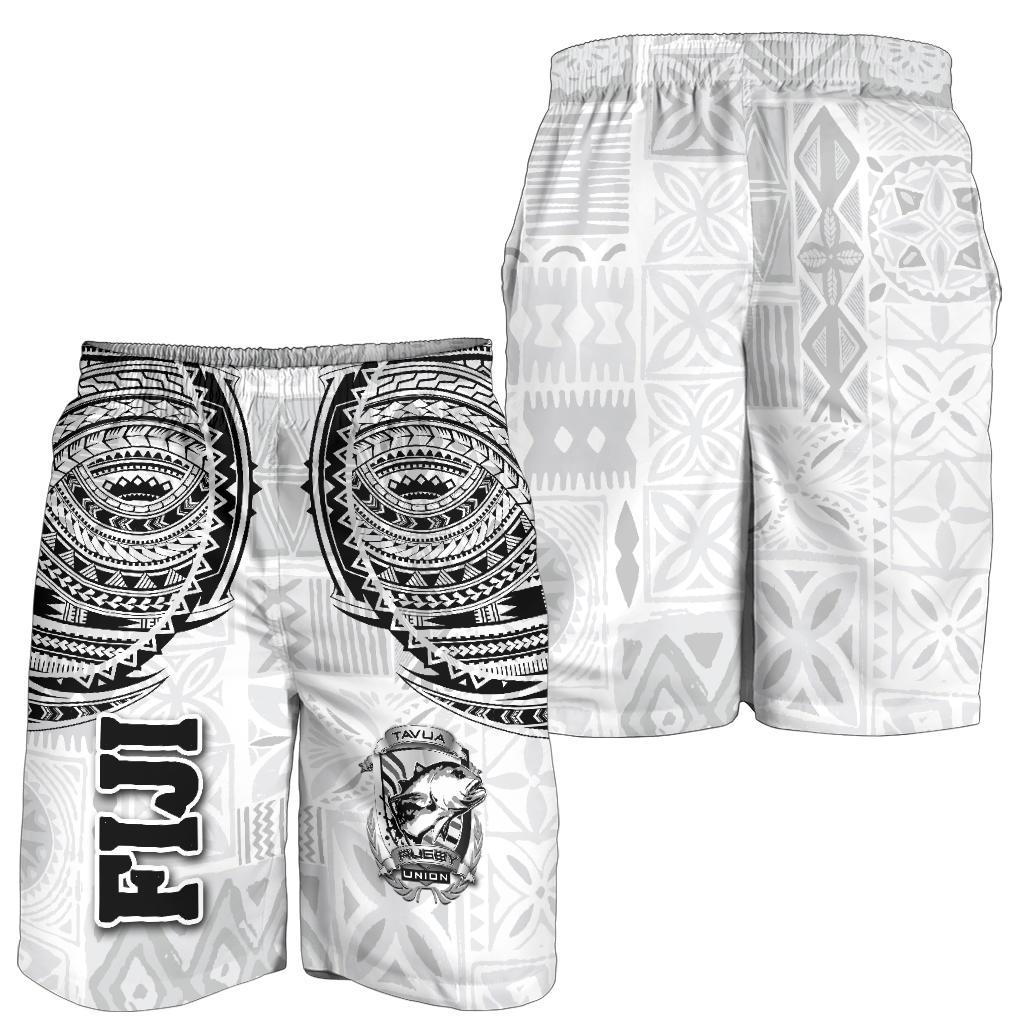 Fiji Tavua Rugby Tapa Men Shorts Polynesian White - Vibe Hoodie Shop