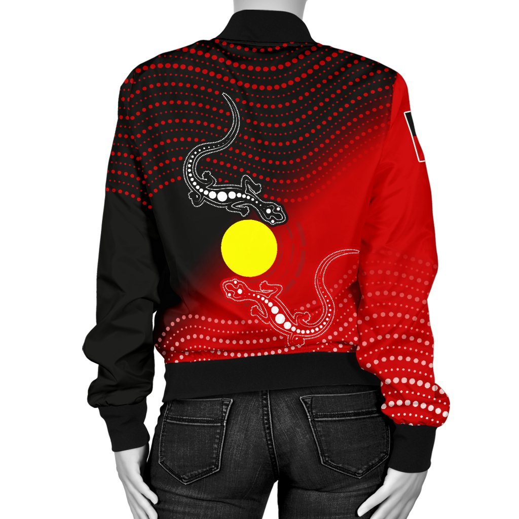 Custom Aboriginal Women's Bomber Jacket - Two Indigenous Lizard - Vibe Hoodie Shop