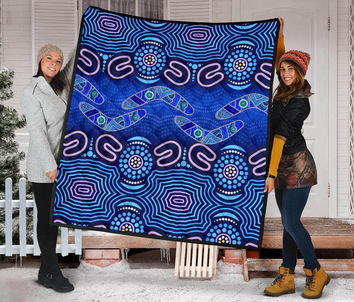ABoriginal Premium Quilt - Boomerangs And Dot Painting Art Ver02 - - Vibe Hoodie Shop