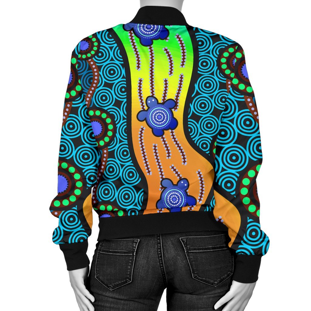 Women's Bomber Jacket - Aboriginal Turtle - Vibe Hoodie Shop
