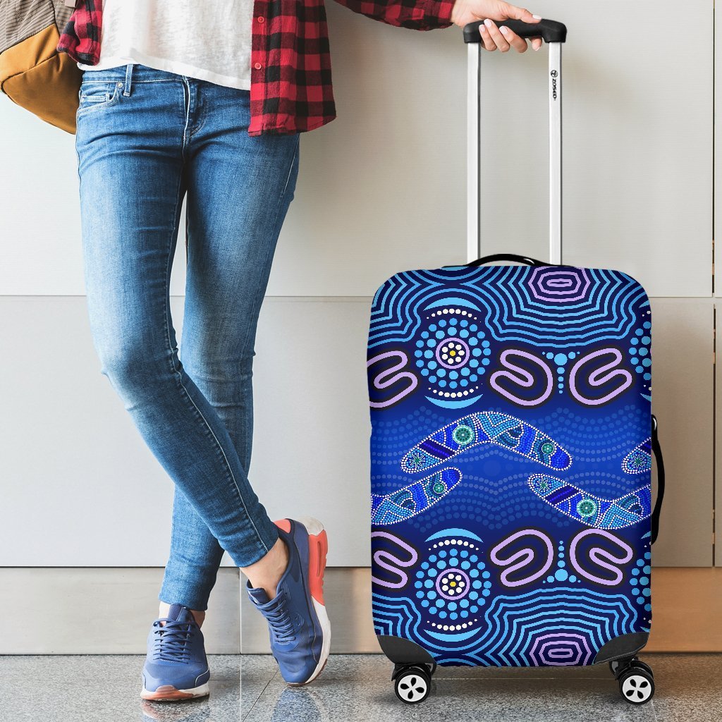 ABoriginal Luggage Covers - Boomerangs And Dot Painting Art Ver02 - - Vibe Hoodie Shop