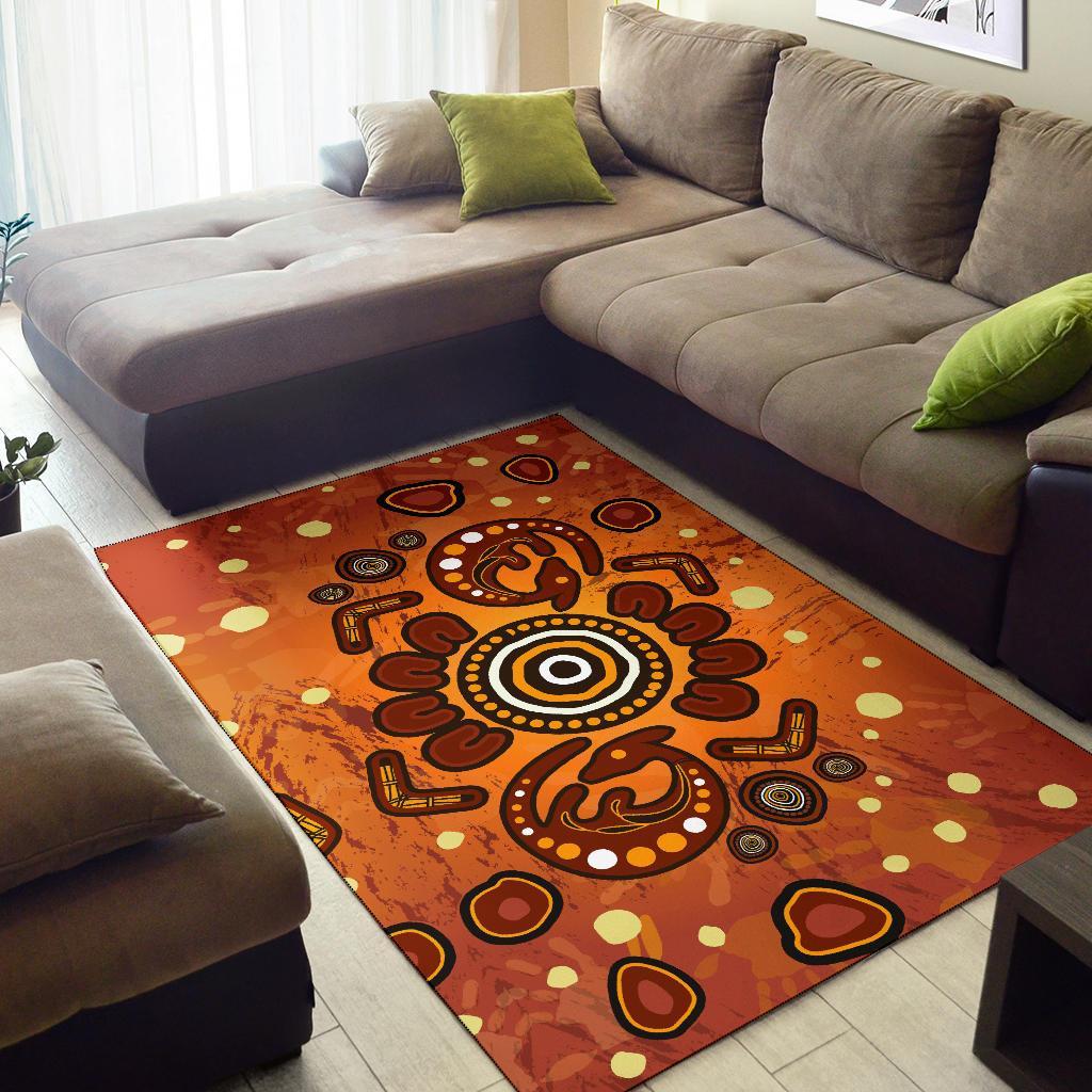 Aboriginal Area Rug - Baby Kangaroo And Dot Painting Patterns - Vibe Hoodie Shop