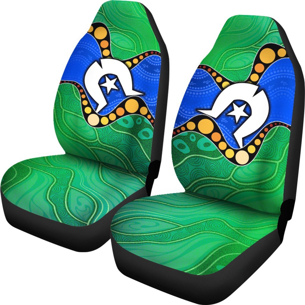 Torres Strait Islands Car Seat Covers - Flag with Aboriginal Patterns - Vibe Hoodie Shop