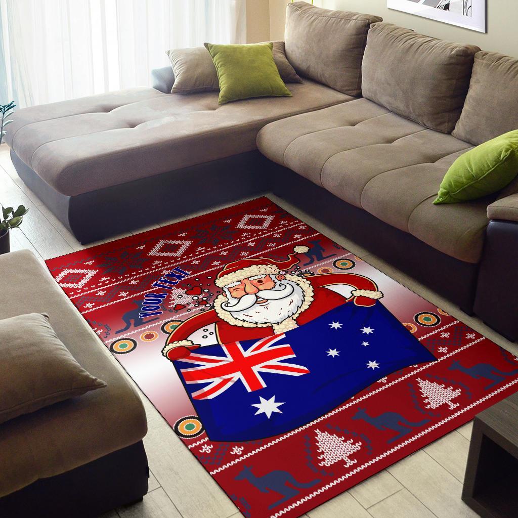 Christmas Personalised Area Rug - Australia Santa Claus Hold The Flag (Red) - Vibe Hoodie Shop