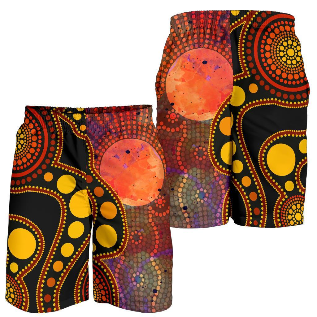 Aboriginal Men's Shorts - Australia Indigenous Flag Circle Dot Painting Art (Golden) - Vibe Hoodie Shop