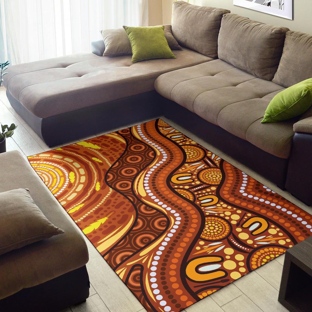 Aboriginal Area Rug - Landscape and The Sun Dot Painting Art - Vibe Hoodie Shop