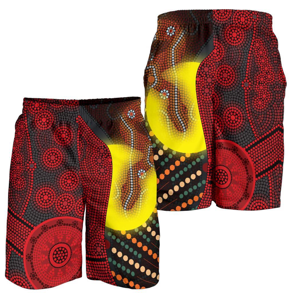 Aboriginal Men's Shorts - Indigenous Snake Sun Dot Painting - Vibe Hoodie Shop