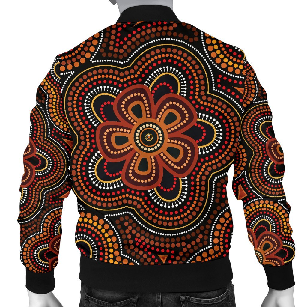 ABoriginal Men's Bomber Jacket - Aboriginal Dot Painting Flowers Style Ver02 - Vibe Hoodie Shop