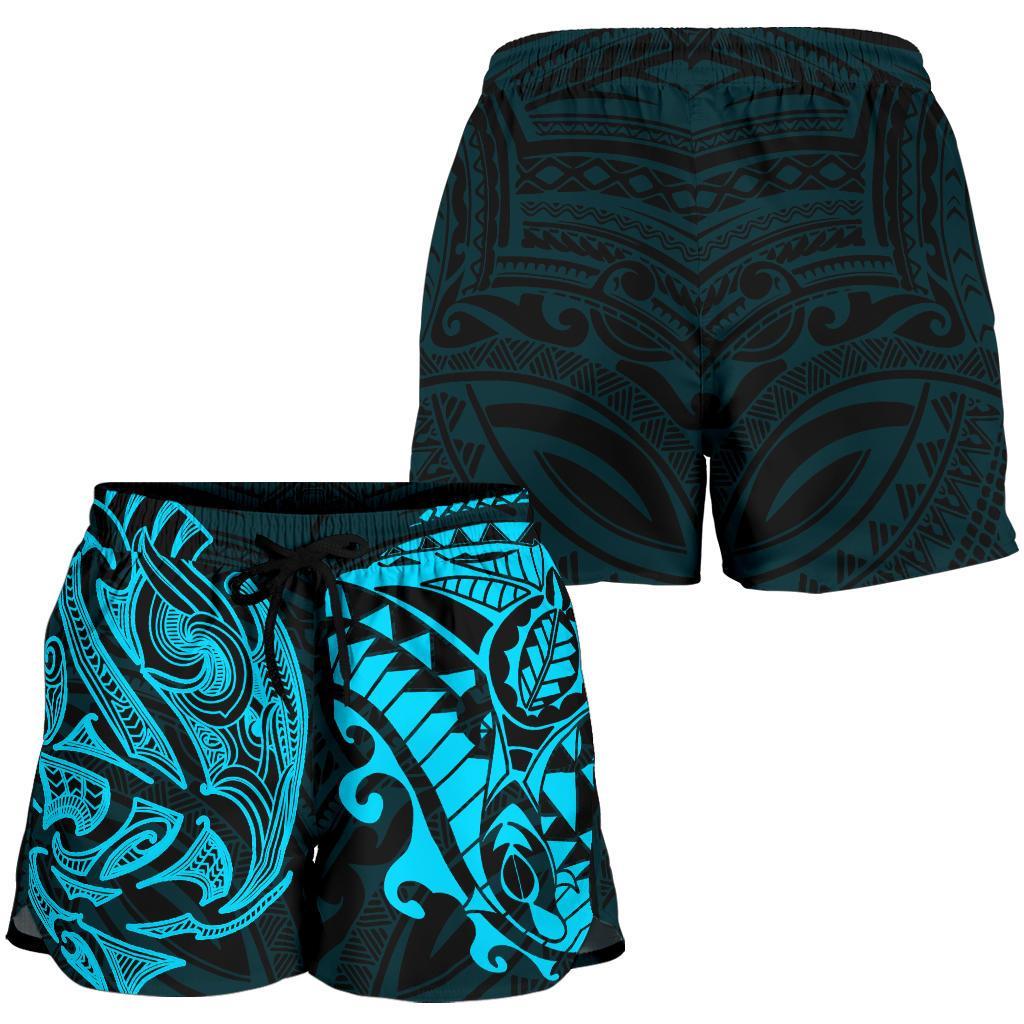 new-zealand-all-over-print-womens-shorts-maori-polynesian-tattoo-blue