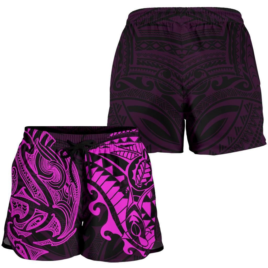 new-zealand-all-over-print-womens-shorts-maori-polynesian-tattoo-purple