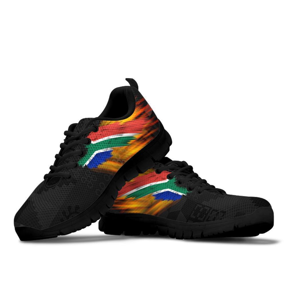 South Africa Sneakers - Ankara Pattern - Fire Wings and Flag - Vibe Hoodie Shop