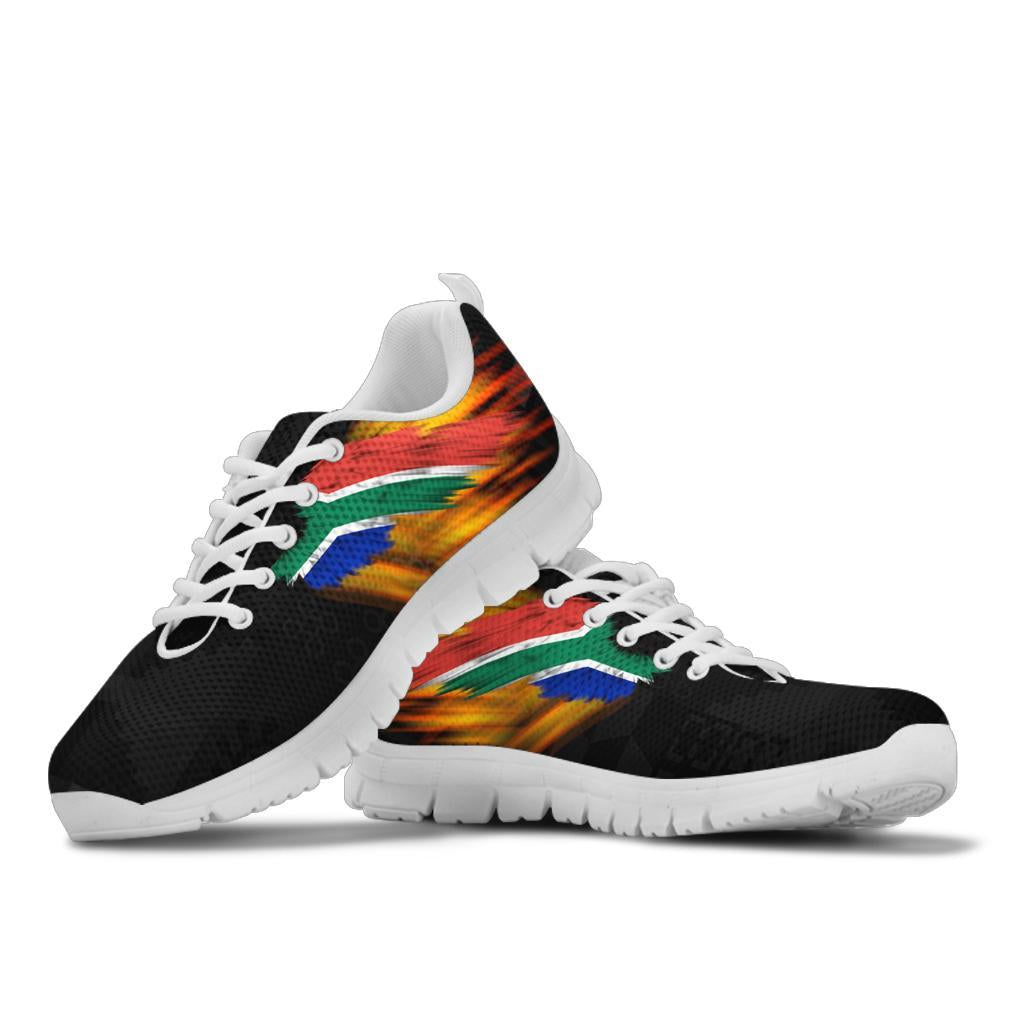 South Africa Sneakers - Ankara Pattern - Fire Wings and Flag - Vibe Hoodie Shop