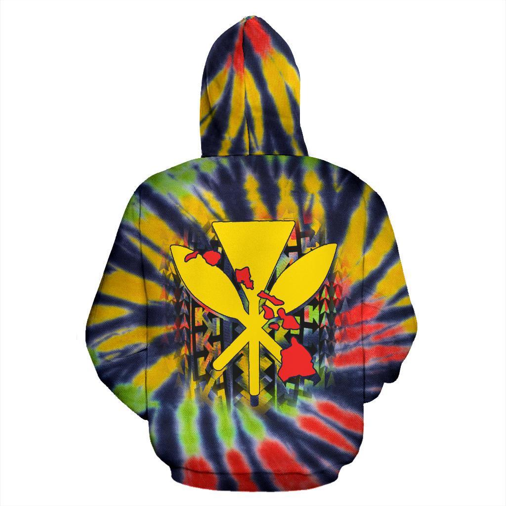 Hawaii Tie Dye Hoodie, Kanaka Maoli Flag All Over Print Hoodie - Vibe Hoodie Shop