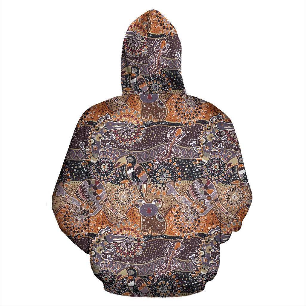 Aboriginal Hoodie, Koala Kangaroo Lizard Patterns Australian Animals - Vibe Hoodie Shop