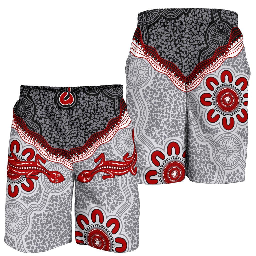 Aboriginal Men's Shorts - Indigenous Boomerang and Lizard Art - Vibe Hoodie Shop