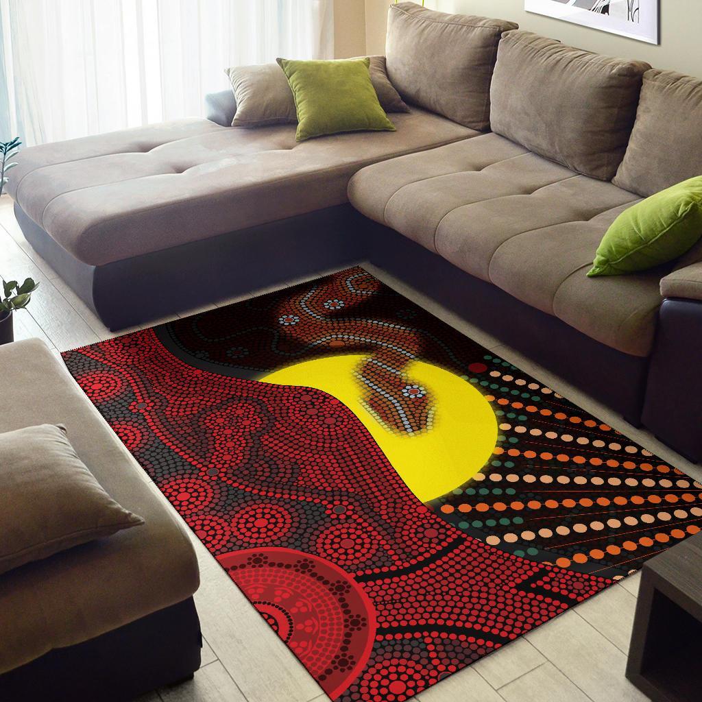 Aboriginal Area Rug - Indigenous Snake Sun Dot Painting - Vibe Hoodie Shop