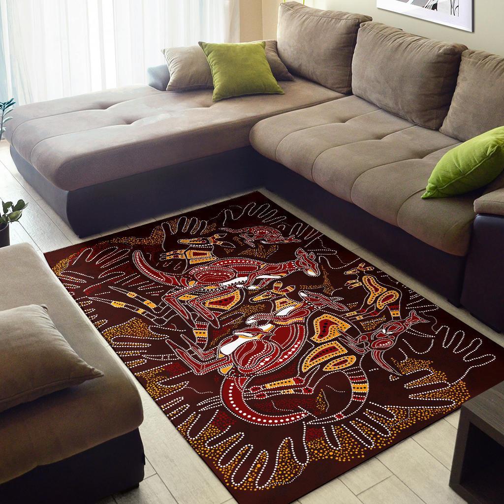 Aboriginal Area Rug - Kangaroo family with Hand Art - Vibe Hoodie Shop