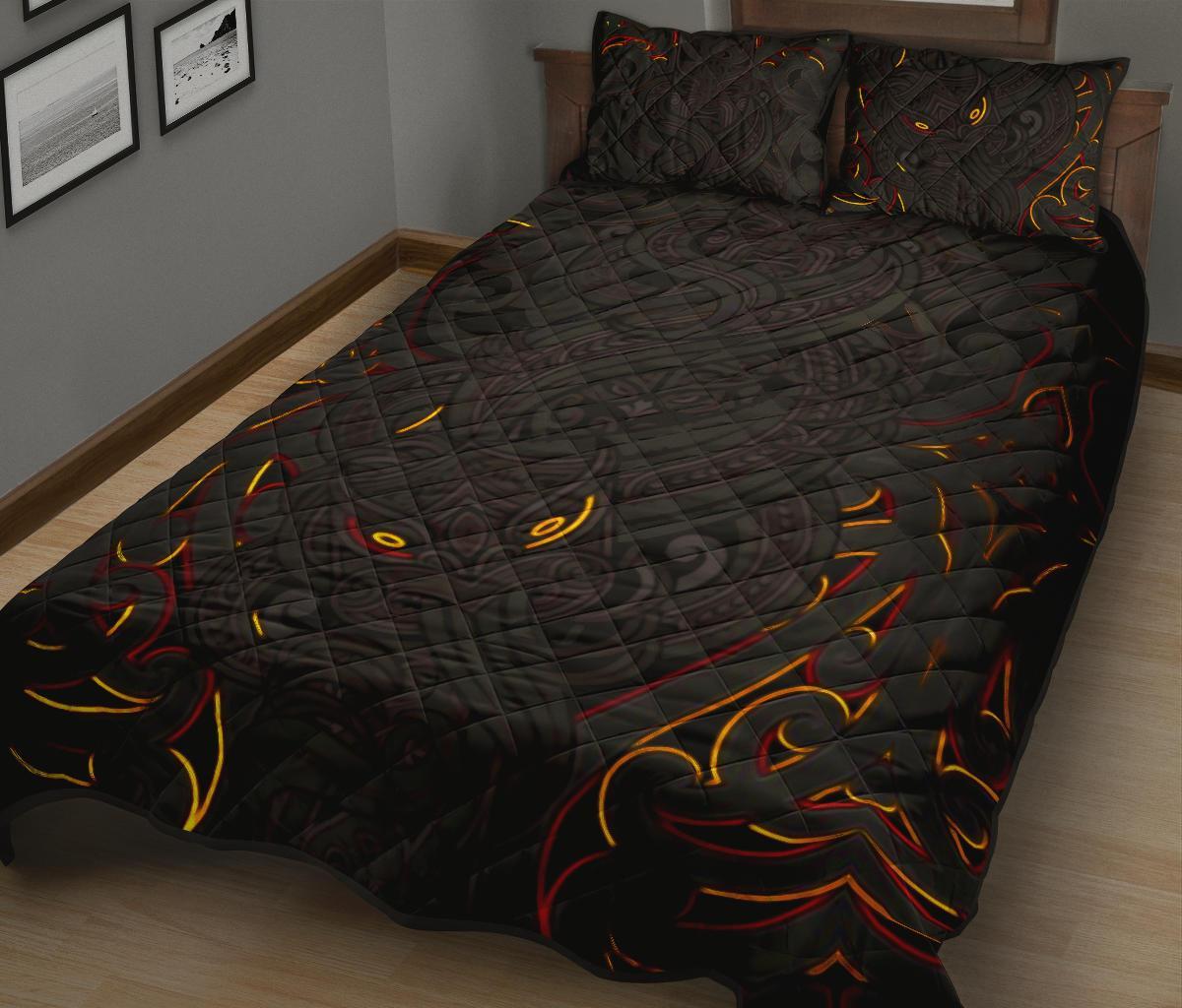 New Zealand Quilt Bed Set, Maori Gods Quilt And Pillow Cover Tumatauenga (God Of War) - Black - Vibe Hoodie Shop