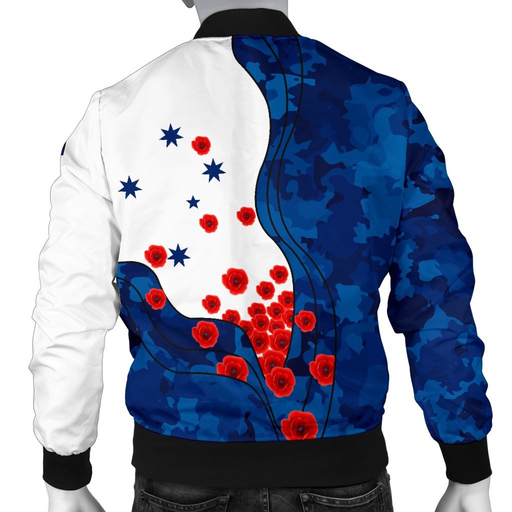 ANZAC Lest We Forget Men's Bomber Jacket - Australian Flag Blue - - Vibe Hoodie Shop