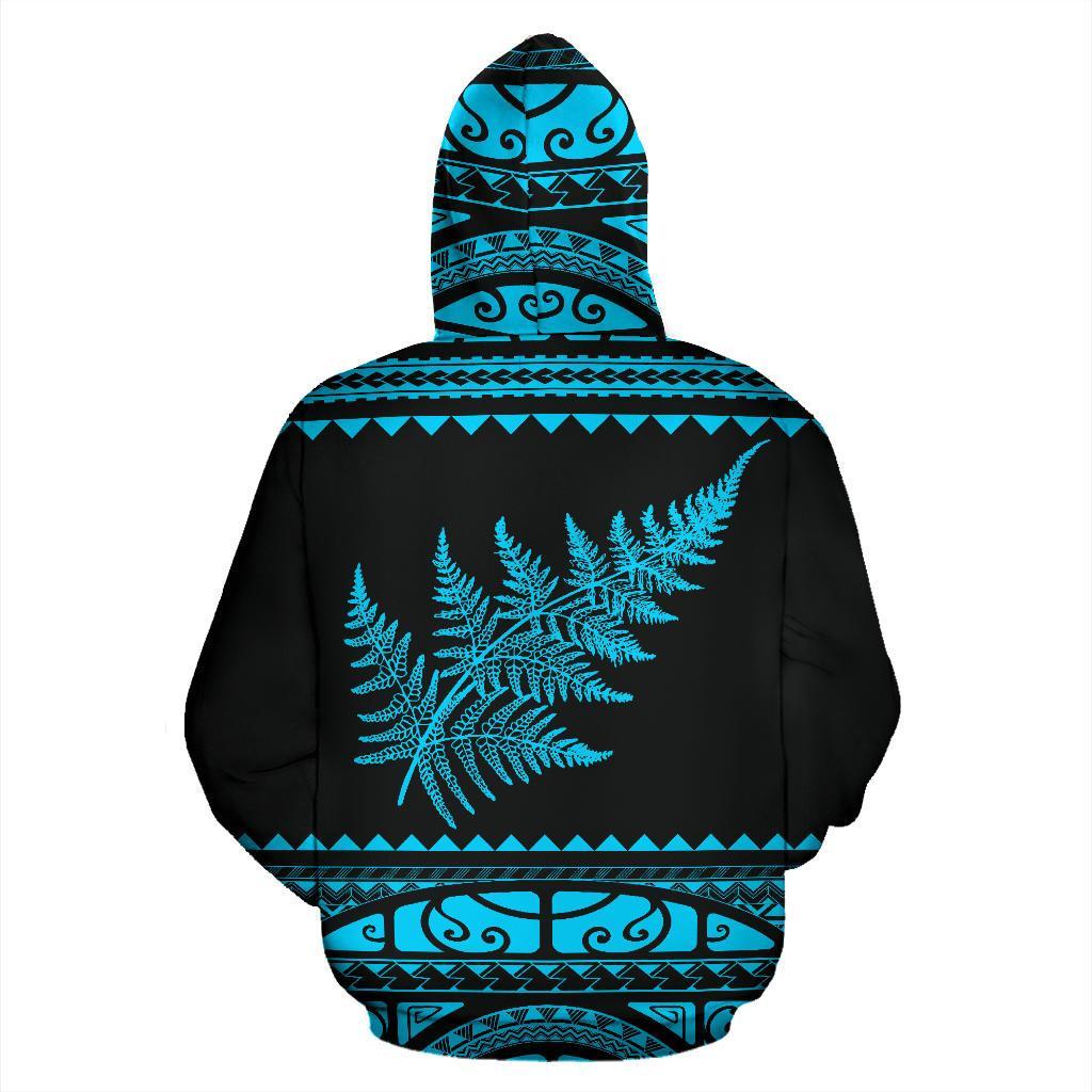 New Zealand Maori Hoodie, Aotearoa Silver Fern Pullover Hoodie - Blue - Vibe Hoodie Shop