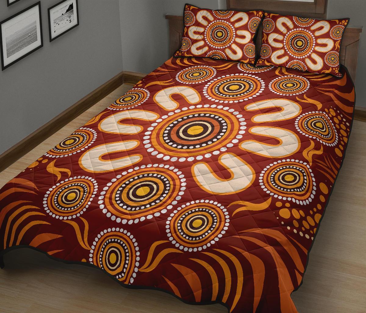 Aboriginal Quilt Bed Set - Circle Flowers Patterns Ver02 - Vibe Hoodie Shop