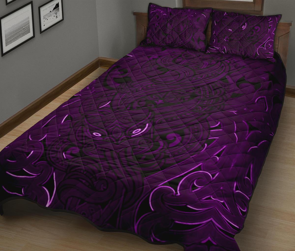 New Zealand Quilt Bed Set, Maori Gods Quilt And Pillow Cover Tumatauenga (God Of War) - Purple - Vibe Hoodie Shop