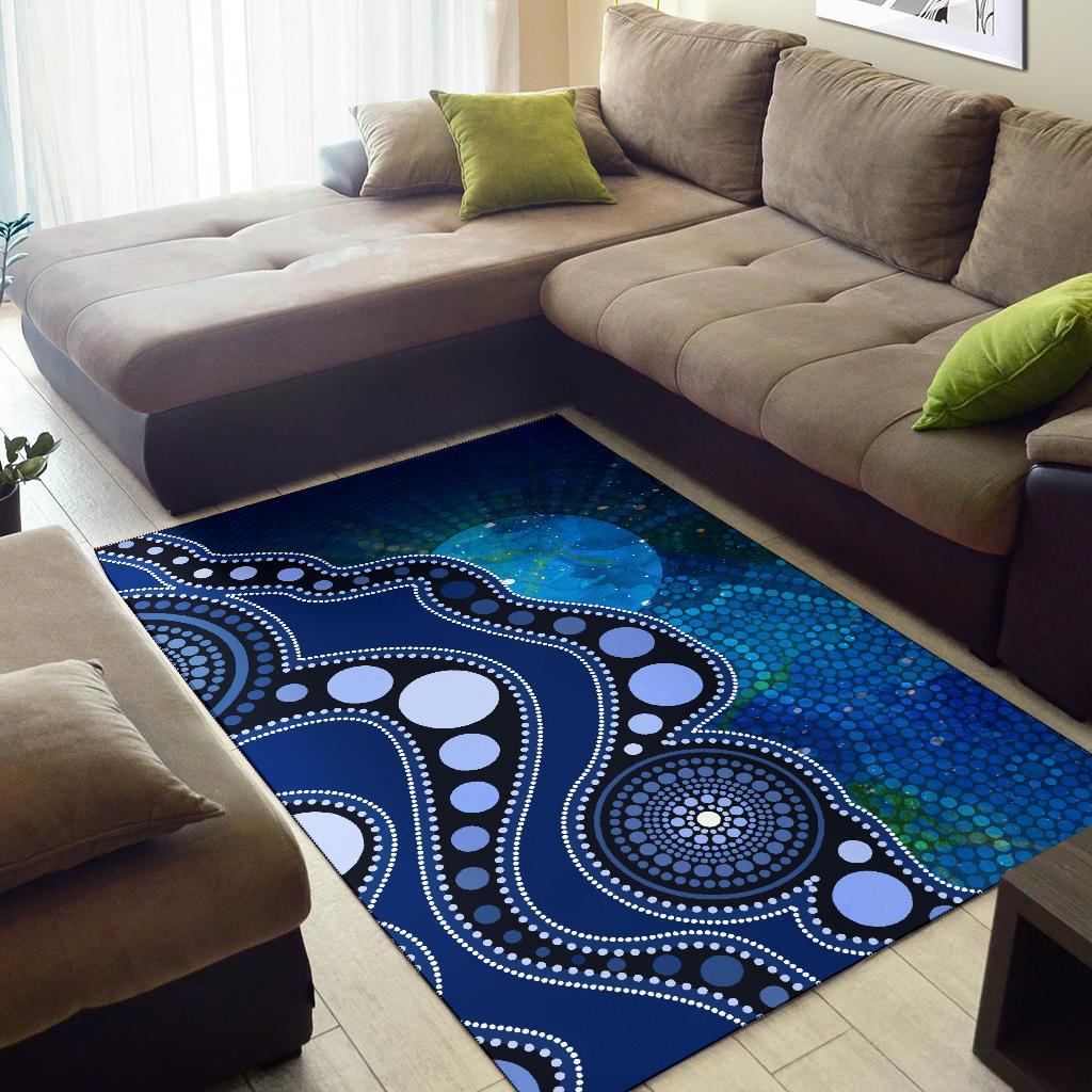 Aborignal Area Rug - Australia Indigenous Flag Circle Dot Painting Art (Blue) - Vibe Hoodie Shop