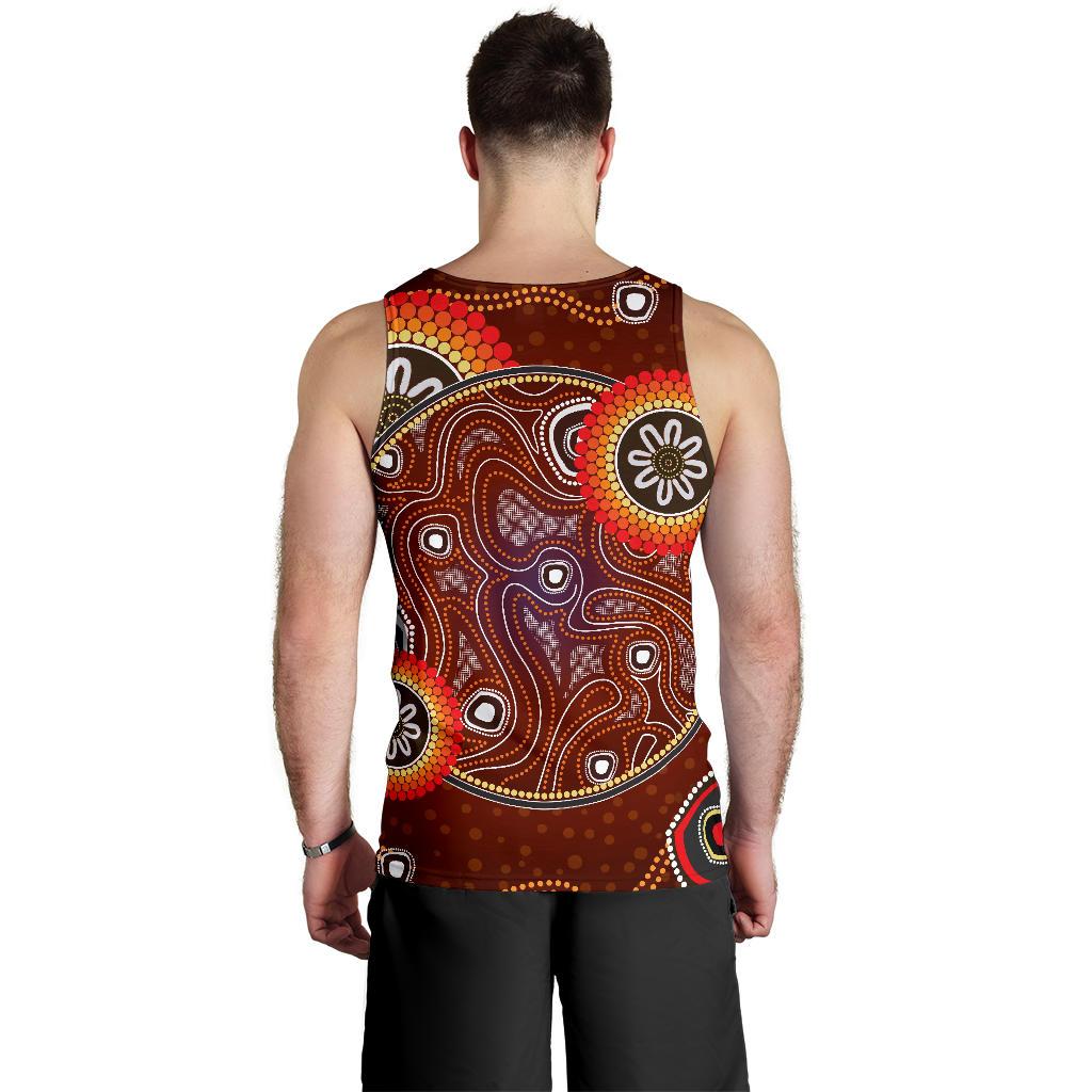 Men Tank Top - Aboriginal Dot Painting Mens Tank Earth - Vibe Hoodie Shop