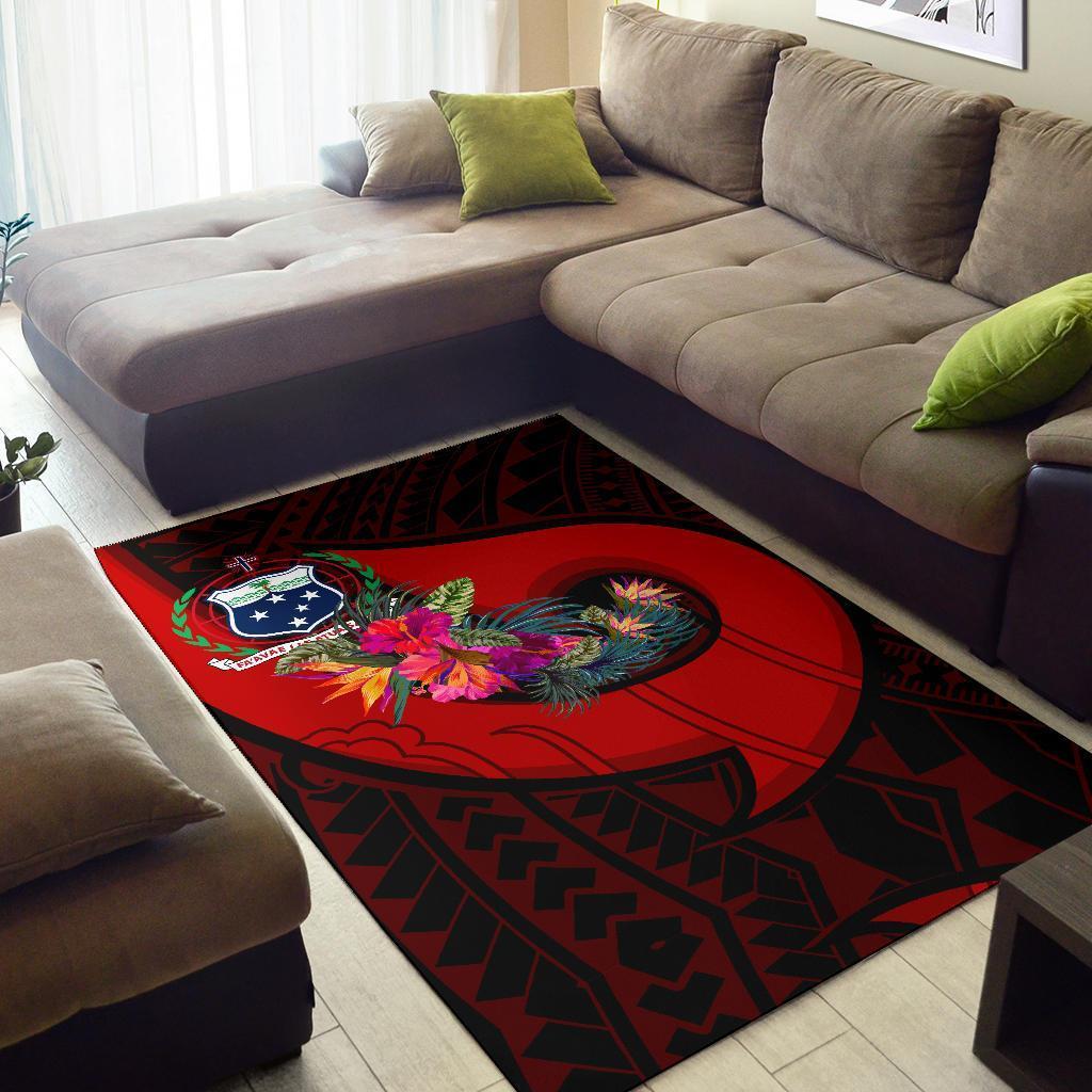 Samoa Area Rug - Polynesian Hook And Hibiscus (Red) - Vibe Hoodie Shop