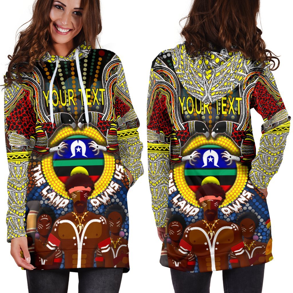 (Custom Text) The Land Owns Us Aboriginal Women's Hoodie Dress - Vibe Hoodie Shop