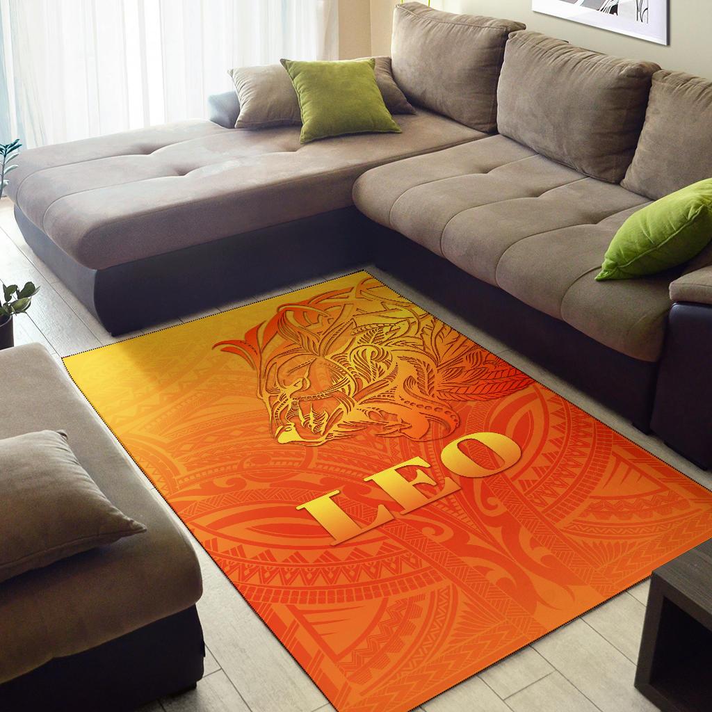 Sun In Leo Zodiac Area Rug Polynesian Tattoo Simple - Orange - Vibe Hoodie Shop