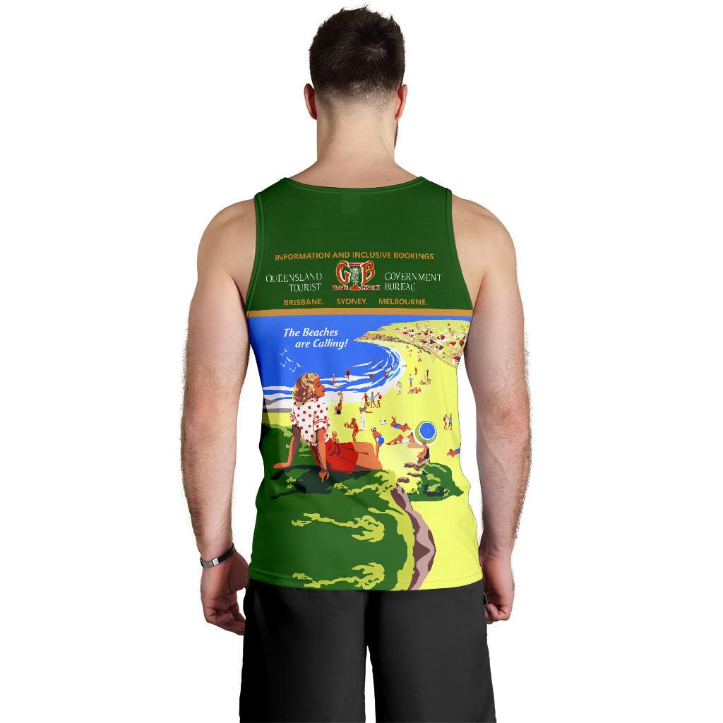 Men Tank Top - Queensland Mens Tank Vintage Poster - Vibe Hoodie Shop