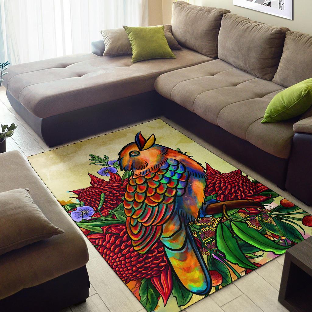 Area Rug - Australia Kookaburra With Waratah - Vibe Hoodie Shop