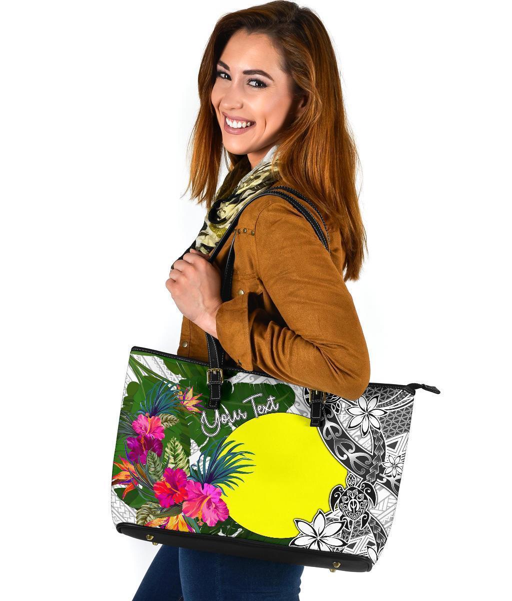 palau-custom-personalised-large-leather-tote-white-turtle-plumeria-banana-leaf