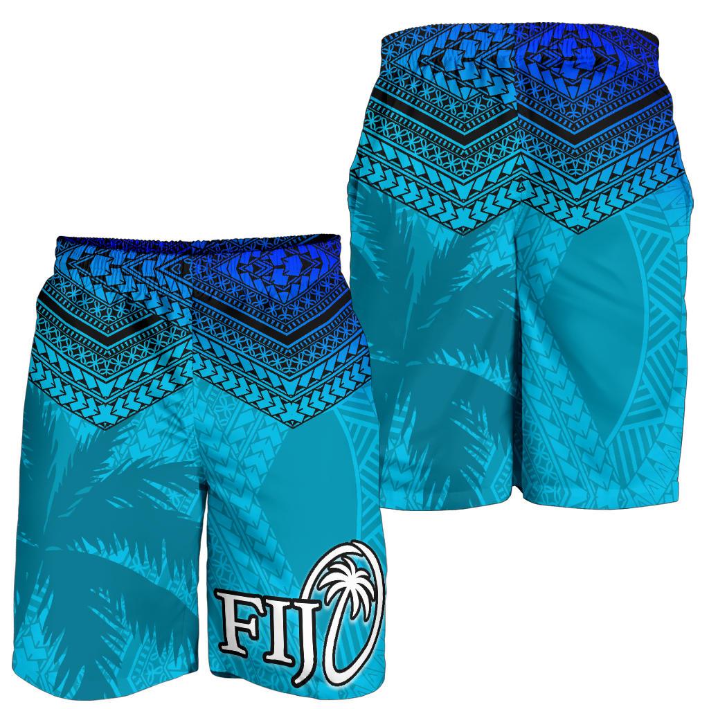 Fiji Rugby Polynesian All Over Print Men's Shorts Blue - Vibe Hoodie Shop