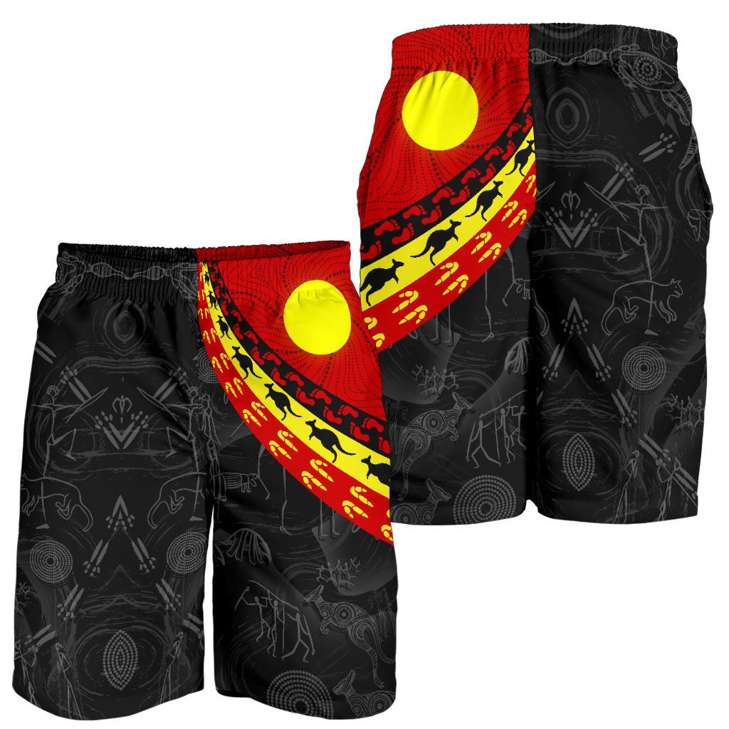 Aboriginal Men's Shorts, Indigenous Flag Circle Dot Painting - Vibe Hoodie Shop