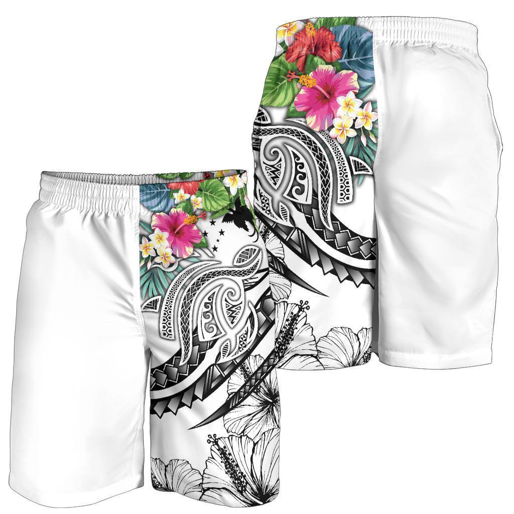 Papua New Guinea Polynesian Men's Shorts - Summer Plumeria (White) - Vibe Hoodie Shop