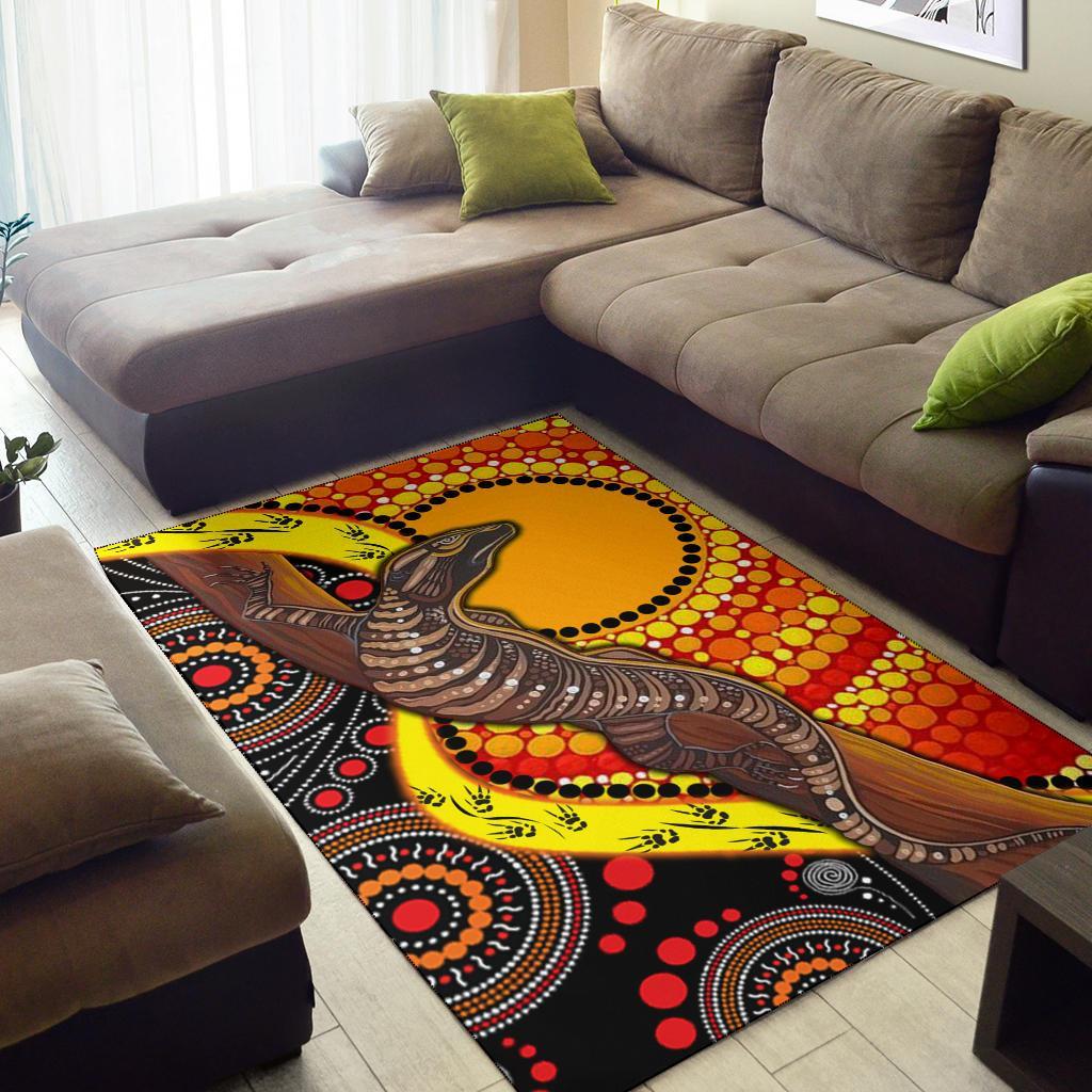 Area Rug - Australian Aboriginal Dot Painting Sun and Lizard - Vibe Hoodie Shop