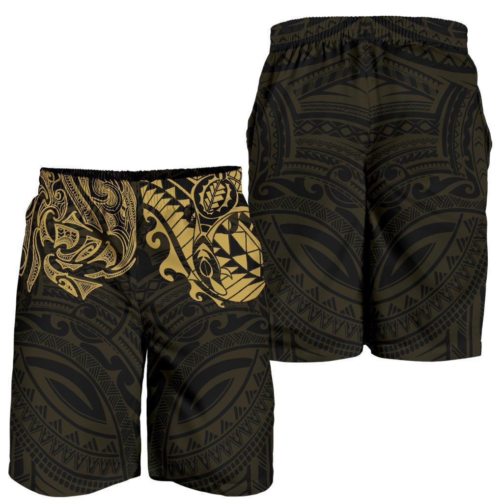 New Zealand All Over Print Men's Shorts, Maori Polynesian Tattoo Gold - Vibe Hoodie Shop