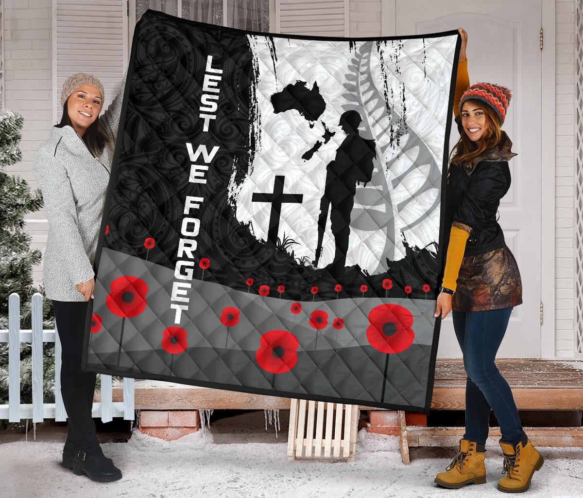 ANZAC Day Premium Quilt, New Zealand Australia Lest We Forget - Vibe Hoodie Shop