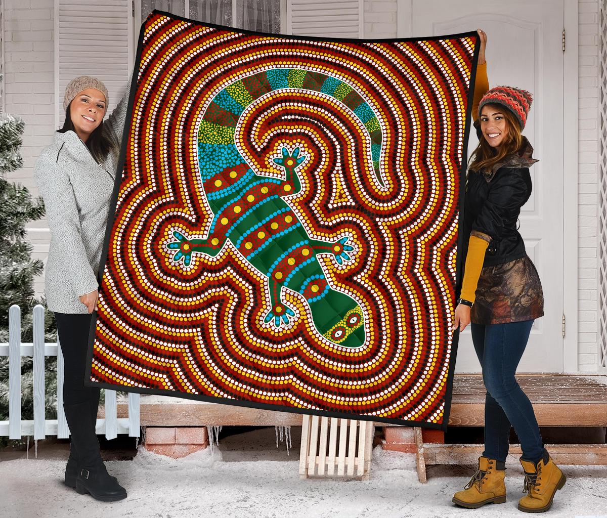 Premium Quilts - Lizard Coverlets Aboriginal Dot Painting - Vibe Hoodie Shop