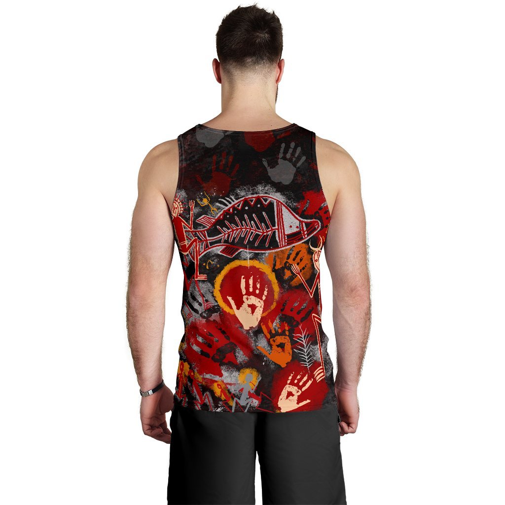 Aboriginal Men's Tank Top - Indigenous Fish Hand Art - Vibe Hoodie Shop