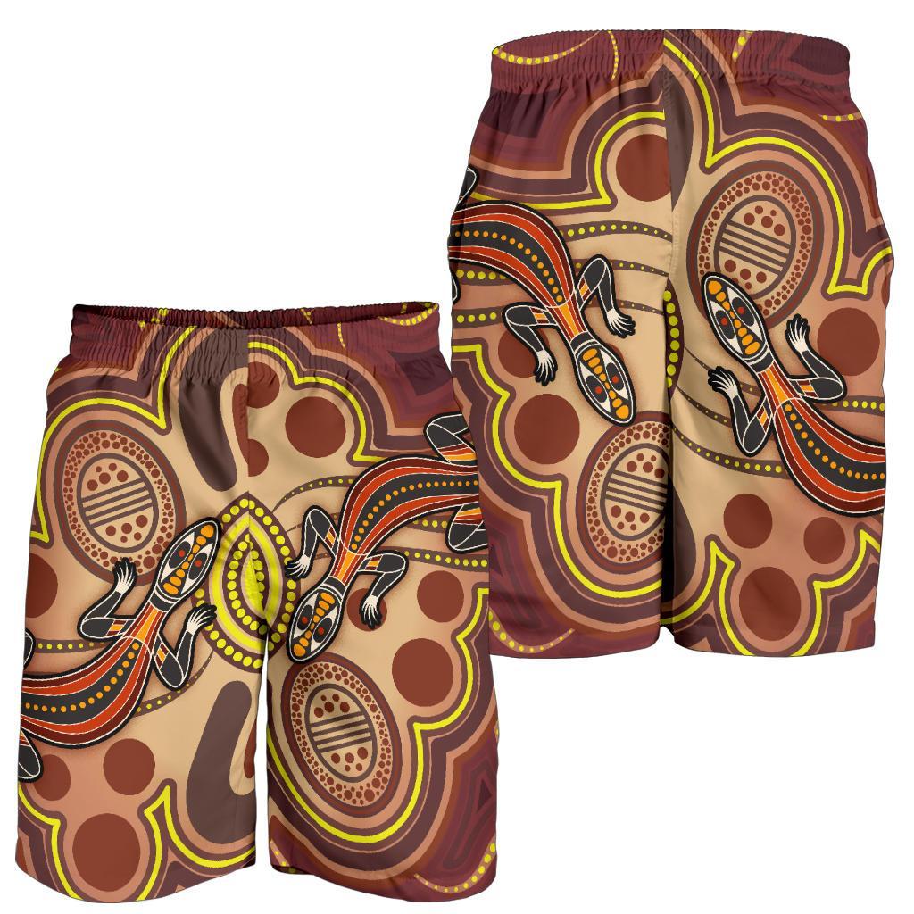 Aboriginal Men's Shorts, Indigenous Lizard Dot Painting Art - Vibe Hoodie Shop