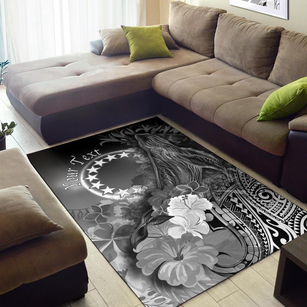 Cook Islands Custom Personalised Area Rug - Humpback Whale with Tropical Flowers (White) - Vibe Hoodie Shop