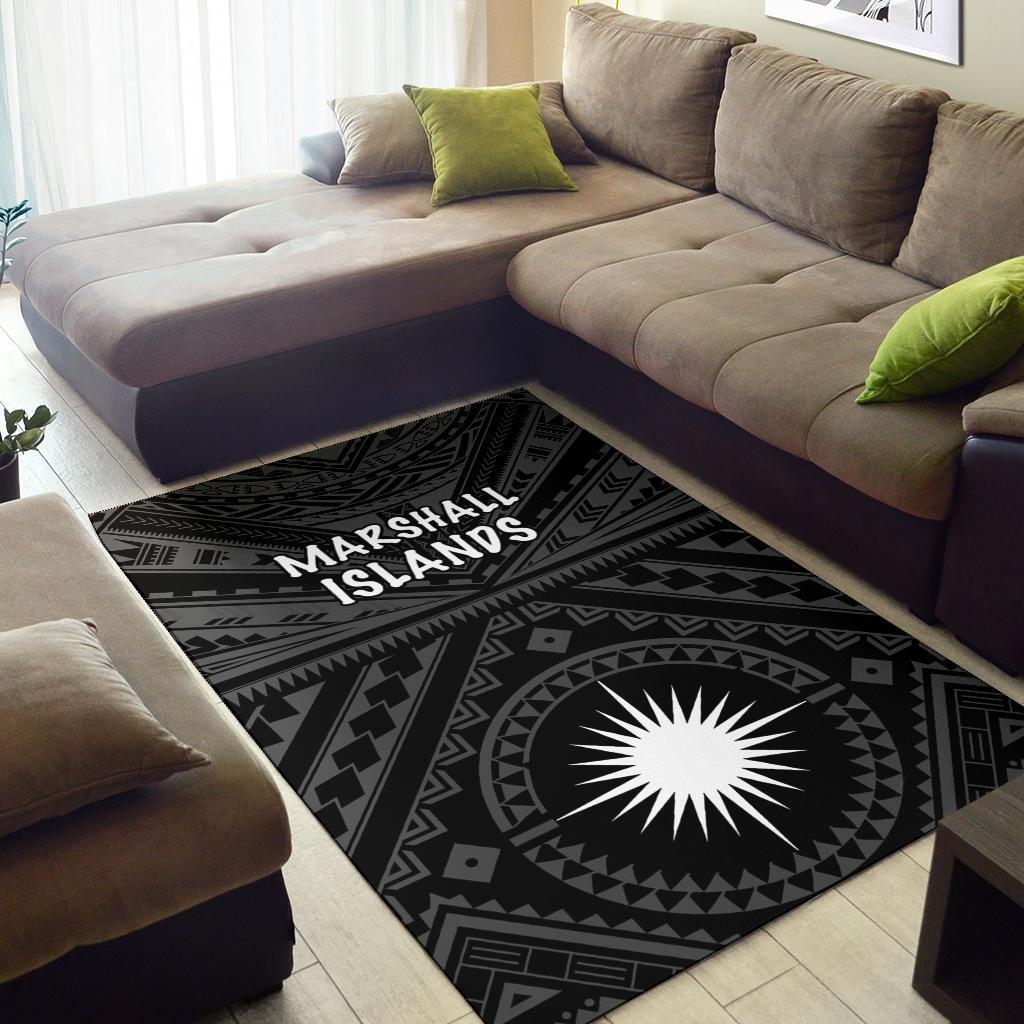 Marshall Area Rug - Marshall Seal With Polynesian Tattoo Style (Black) - Vibe Hoodie Shop