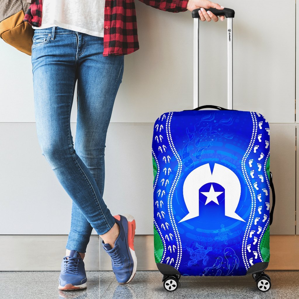 Torres Strait Islanders Luggage Covers - Torres Symbol With Aboriginal Patterns - Vibe Hoodie Shop